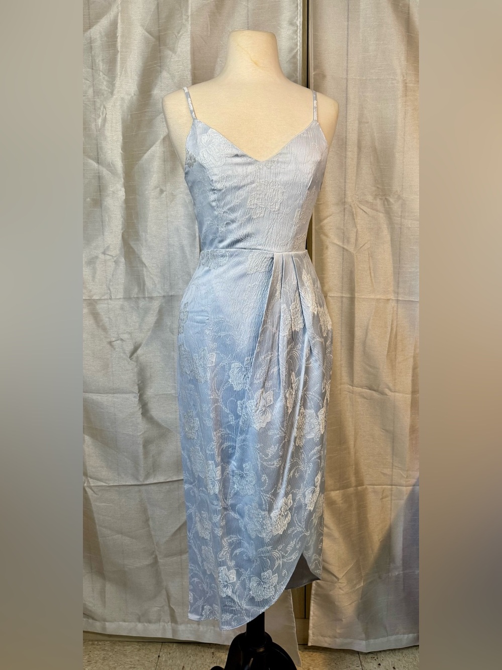 Lulu's Powder Blue Lace Midi Dress with Spaghetti Straps